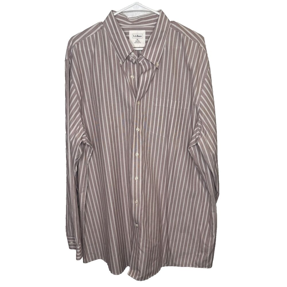LL Bean Mens XL Tall Striped Button Down Shirt Long Sleeve Cotton Smart Casual